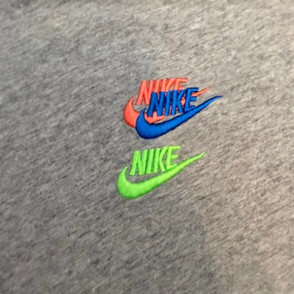 Men's Nike Pink Blue Green Stitched Triple Logo Tee Gray M